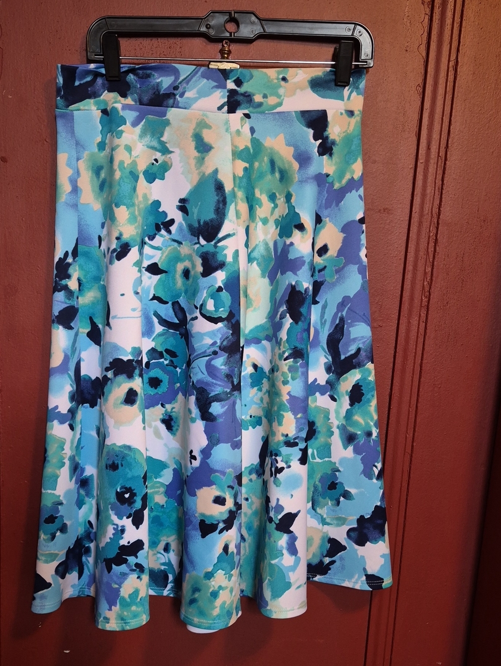 Silhouette NYC Women's A-line Blue Floral Circle Midi Skirt Size Large